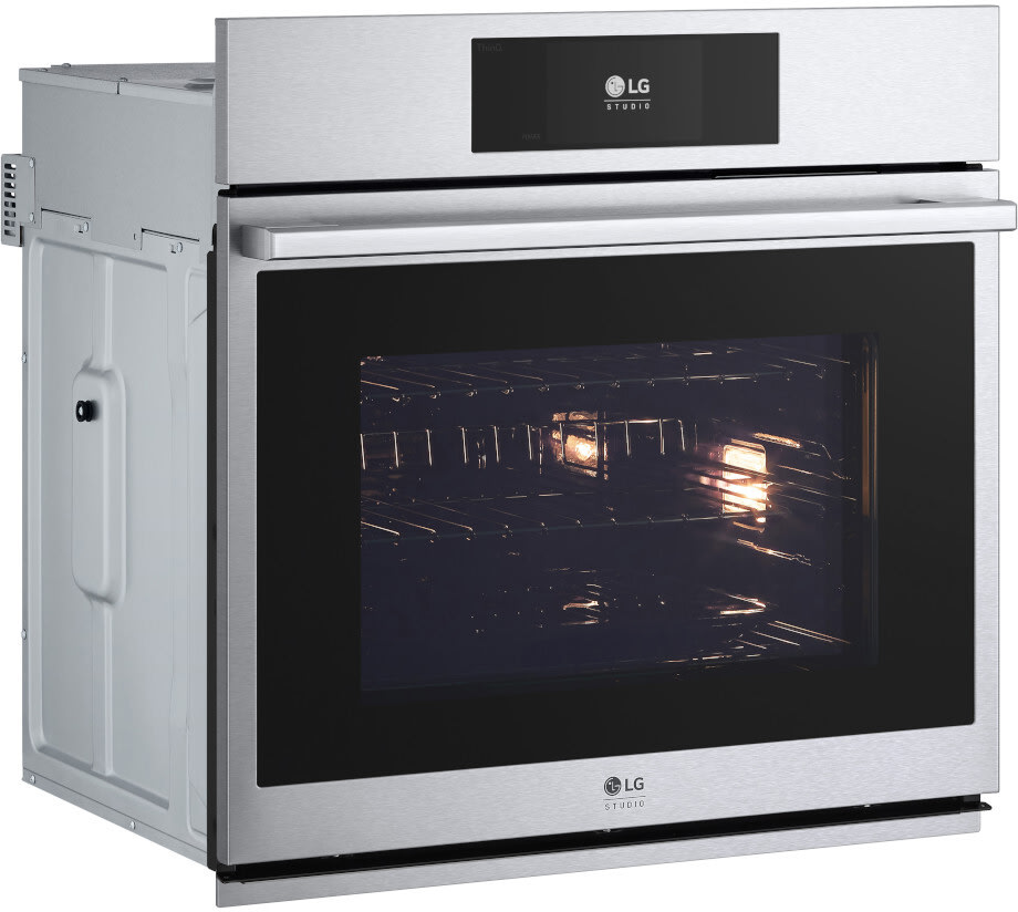 LG WSES4728F 30 Inch Smart Electric Single Wall Oven with 4.7 cu.ft Capacity ThinQ Technology InstaView Window Air Fry Steam Sous Vide EasyClean 4 Mode True Convection Full Extension Glide Racks and F...