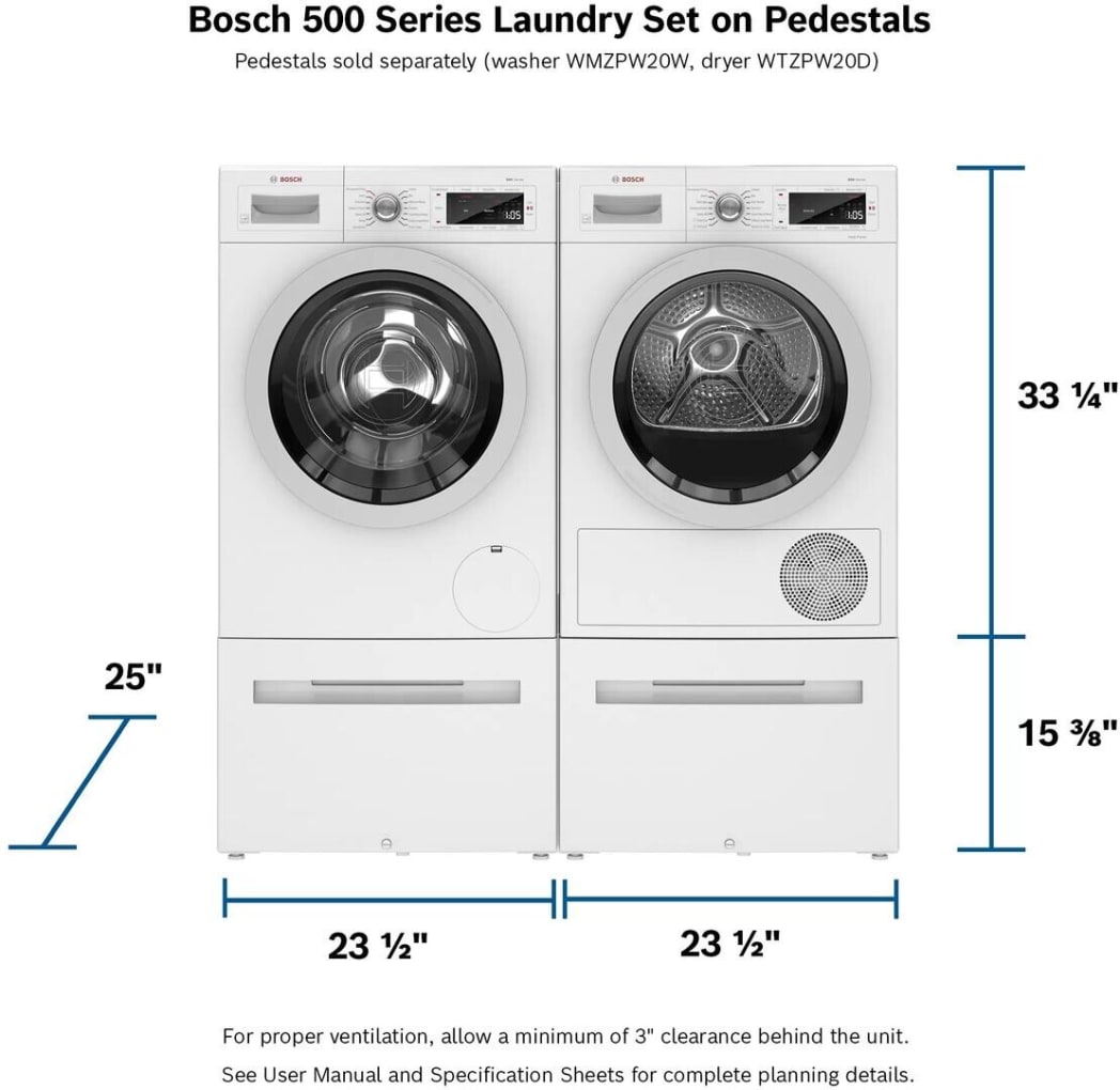 Bosch WTW87NH1UC 24 Inch Electric Smart Ventless Dryer with 4 cu. ft. Capacity 14 Dryer Cycles Self Cleaning Condenser Wrinkle Block Sensor Dry and ENERGY STAR