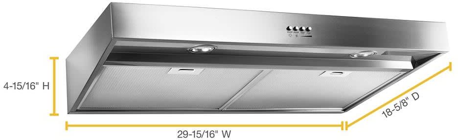 Whirlpool WVU37UC0FS 30 Inch Under Cabinet Range Hood with 3 Speed 265 CFM Blower Push Button Control LED Task Lighting Dishwasher Safe Grease