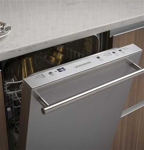 Monogram ZDT165SILII 18 Inch Fully Integrated Dishwasher with 8 Place Setting Capacity 3 Wash Cycles 3 Level Wash System Piranha Food Disposer