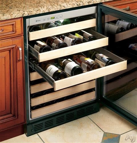 Monogram ZDWI240HII 24 Inch Undercounter Wine Reserve with 57 Bottle Capacity 7 Full Width Slide Out Racks Wood Shelf Fronts LED Interior Lighting Digital Temperature Display and ADA Compliant Panel R...