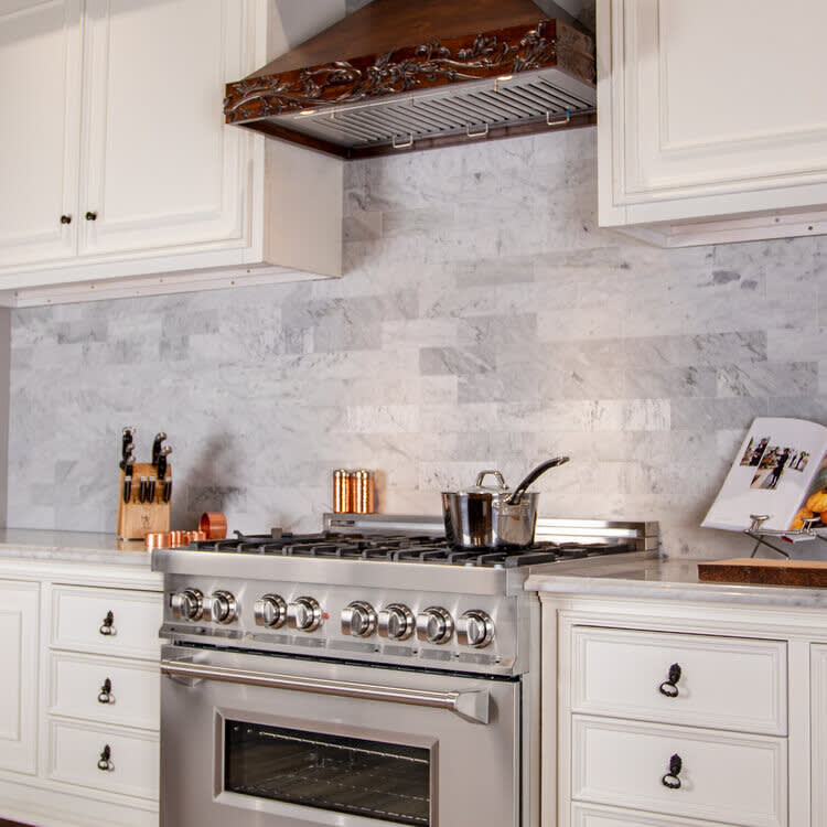 hkh6310  ZLINE KBRRC36 Wooden Wall Mount Range Hood with 4-Speed 400 CFM