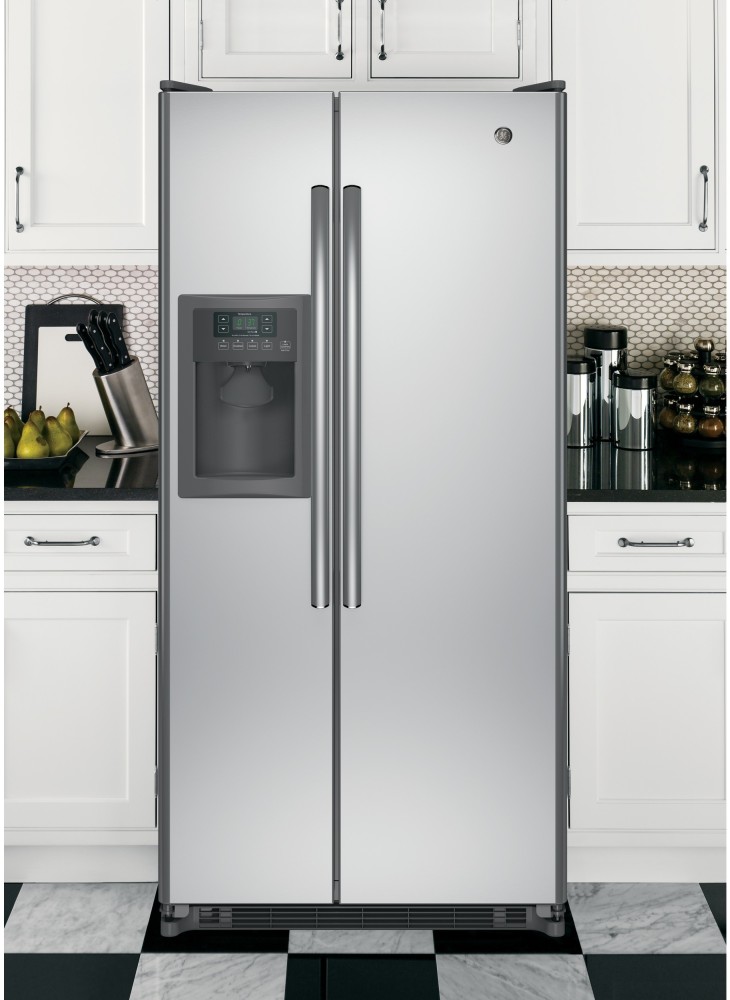GE GSS20ESHSS 32 Inch Side-by-Side Refrigerator with 20.0 cu. ft 32 Inch Wide Black Stainless Steel Refrigerator