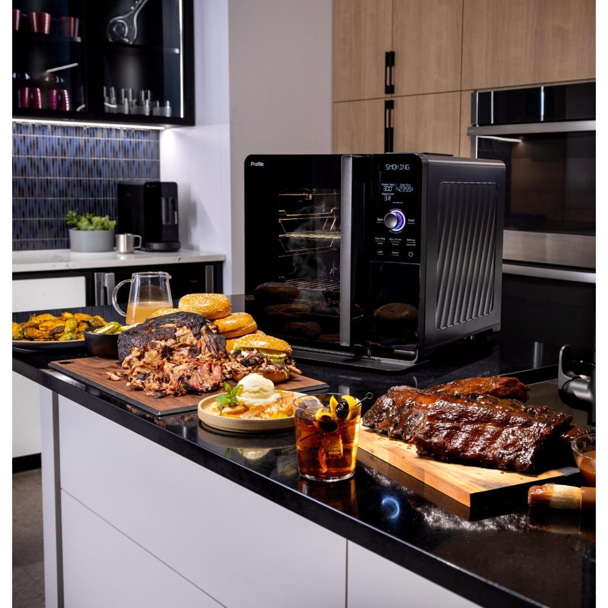   GE Profile Smart Indoor Smoker P9SBAAS6VBB: Electric Portable Indoor Grill, Galvanized Steel, 120W, No Assembly Required