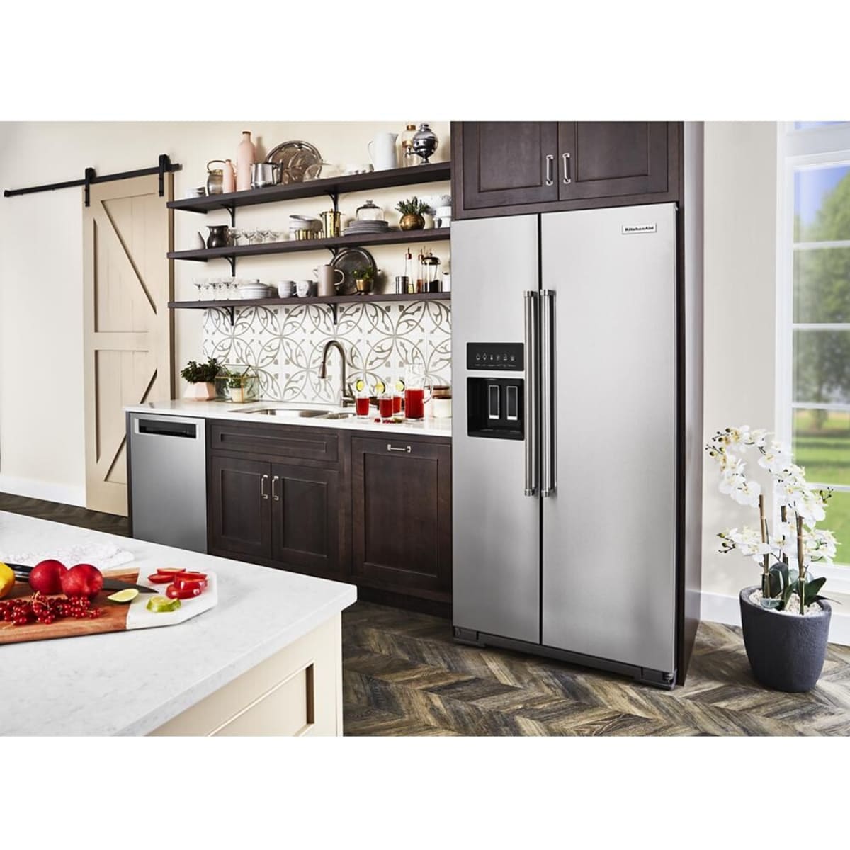 KitchenAid KRSC703HPS - 22.6 cu ft. Counter-Depth Side-by-Side Refrigerator with Exterior Ice and Water and PrintShield™ Finish