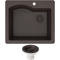 25 Inch Dual Mount Single Bowl Kitchen Sink - Quarza™ 25 Inch Dual Mount Single Bowl Granite Kitchen Sink and Strainer in Brown view