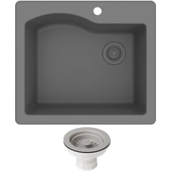 25 Inch Dual Mount Single Bowl Kitchen Sink  - Quarza™ 25 Inch Dual Mount Single Bowl Granite Kitchen Sink and Strainer in Grey view
