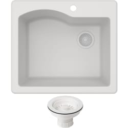 25 Inch Dual Mount Single Bowl Kitchen Sink - Quarza™ 25 Inch Dual Mount Single Bowl Granite Kitchen Sink and Strainer in White view