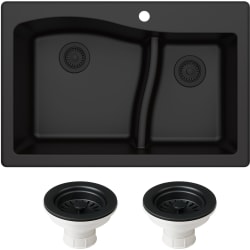 33 Inch Dual Mount Double Bowl Granite Kitchen Sink - Front View view