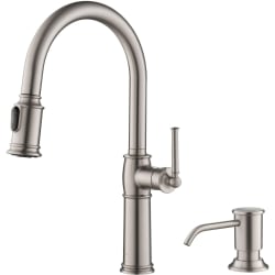 Single Handle Traditional Pull Down Kitchen Faucet - Traditional Single Handle Pull-Down Kitchen Faucet with Soap Dispenser and Deck Plate in Spot Free Stainless Steel view