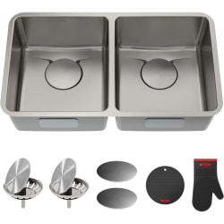 33 Inch Undermount 50/50 Double Bowl Kitchen Sink - 33" Undermount 16 Gauge Stainless Steel 50/50 Double Bowl Kitchen Sink with DrainAssure Waterway view