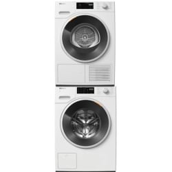 Stacking Kit  - Stacked Washer & Dryer Set with Stacked Tray in Front Load Washer and Smart Electric Heat Pump Dryer in Lotus White view