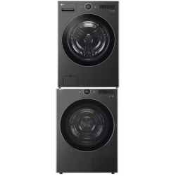 Stacked Front Load Washer and Gas Dryer Set in Black Steel - Stacked Washer and Dryer Set with Front Smart Load Washer and Smart Gas Dryer in Black Steel view