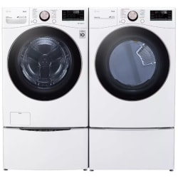 Side-by-Side on Pedestals Front Load Washer and Gas Dryer Set in White - Side-by-Side on Pedestals Washer & Dryer Set with Smart Front Load Washer and Electric Dryer in White view