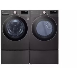Side-by-Side on Pedestals Front Load Washer and Gas Dryer Set in Black Steel - Side-by-Side on Pedestals Washer & Dryer Set with Smart Front Load Washer and Gas Dryer in Black Steel view