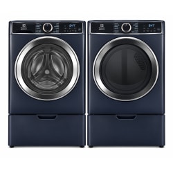 Side-by-Side on Risers Front Load Washer and Electric Dryer Set in Sapphire Blue - Side by Side on Risers Washer & Dryer Set with Front Load Washer and Electric Dryer in Sapphire Blue view
