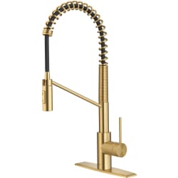 Single Handle Pull Down Commercial Kitchen Faucet - Commercial Style Pull-Down Single Handle Kitchen Faucet with QuickDock Top Mount Installation Assembly in Brushed Brass view