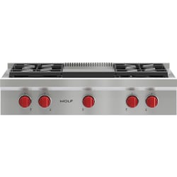 36 Inch Pro-Style Gas Rangetop  - Front View view