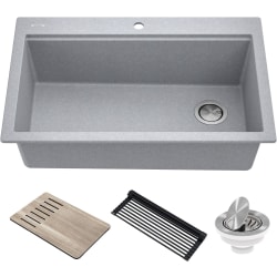 33 Inch Top-Mount Drop-In Workstation Single Bowl Kitchen Sink - 33 Inch Top-Mount Drop-In Workstation Single Bowl Kitchen Sink with Accessories view