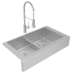 20 1/4 Inch Equal Double Bowl Farmhouse Sink & Faucet Kit  - Equal Double Bowl Farmhouse Sink & Faucet Kit view