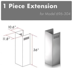 1 Pc. 36 In. Outdoor Chimney Extension for 9 Ft. to 10 Ft. Ceilings - Short Chimney Pieces view