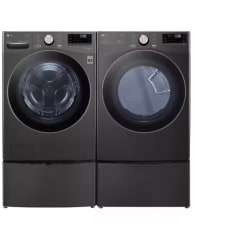 Side-by-Side on Pedestals Front Load Washer and Electric Dryer Set in Black Steel - Side by Side Washer and Electric Dryer view