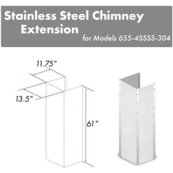 61 Inch Extended Chimney and Crown in DuraSnow® Stainless Steel - Front View view