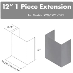 12 Inch Chimney for 36 Inch Under Cabinet Hoods - 1-Piece Chimney Extension view