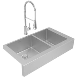 20 1/4 Inch Double Bowl Farmhouse Sink  - 20-1/4" Double Bowl Farmhouse Sink & Faucet Kit with Drain view