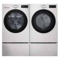 Side-by-Side on Pedestals Front Load Washer and Gas Dryer Set in White - Side-by-Side on Pedestal Washer & Dryer Set view