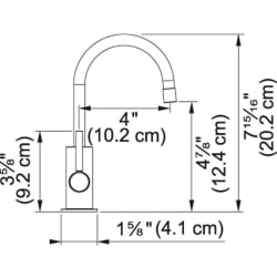 Single Handle Deck Mounted Hot Filtered Kitchen Faucet  - Single Handle Deck Mounted Hot Filtered Kitchen Faucet - Dimension view