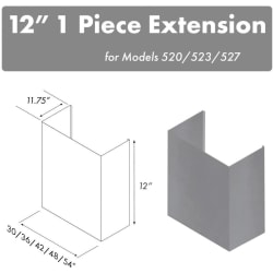 12 Inch Chimney for 42 Inch Under Cabinet Hoods - 1-Piece Chimney Extension view