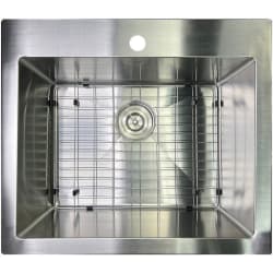 25 Inch Small Rectangle Single Bowl Topmount Kitchen Sink - 25 Inch Dualmount Single Bowl Kitchen Sink with 16 Gauge Stainless Steel view