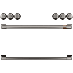 Front Control Gas Knobs and Handles: Brushed Black - Product Photos_Un-installed/free-standing_Closed View Knobs and Handle view
