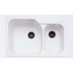 33 Inch Undermount Double Bowl Sink  - White (Strainers Not Included) view