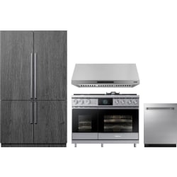 4 Piece Kitchen Appliances Package with French Door Refrigerator, Dual Fuel Range and Dishwasher in Panel Ready - Package view