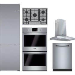 5 Piece Kitchen Appliances Package with Bottom Freezer Refrigerator and Dishwasher in Stainless Steel - Package view