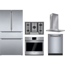 5 Piece Kitchen Appliances Package with French Door Refrigerator and Dishwasher in Stainless Steel - Package view