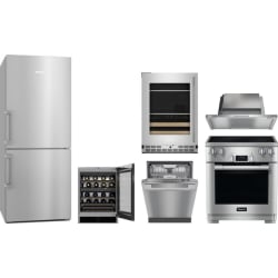 6 Piece Kitchen Appliances Package with Bottom Freezer Refrigerator, Induction Range and Dishwasher in Stainless Steel - Package view