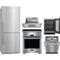 5 Piece Kitchen Appliances Package with Bottom Freezer Refrigerator, Induction Range and Dishwasher in Stainless Steel - Package view