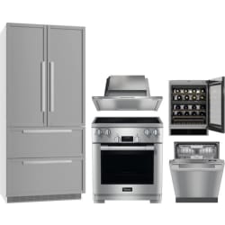 5 Piece Kitchen Appliances Package with Bottom Freezer Refrigerator, Induction Range and Dishwasher in Panel Ready - Package view