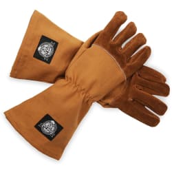 Heavy-Duty Canvass/Leather Grill Gloves in Brown - Front View view