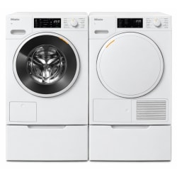 Side-by-Side on Pedestals Front Load Washer and Electric Dryer Set in White - Side-by-Side on Pedestals Front Load Washer and Electric Dryer Set in White view
