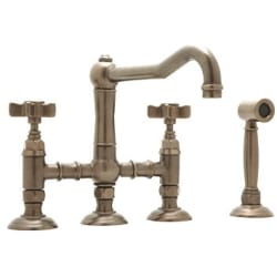Double Handle 3-Leg Bridge Kitchen Faucet - Tuscan Brass (5-Spoke Handles Shown) view