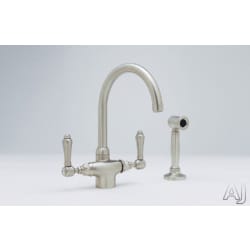 Double Lever Cast Spout Kitchen Faucet - Satin Nickel (Metal Levers Shown) view