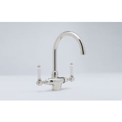 Double Lever Cast Spout Kitchen Faucet - Polished Nickel view