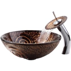 16-1/2 Inch Luna Glass Vessel Sink  - Waterfall Faucet with Chrome Finish view