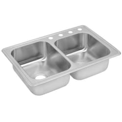 33 Inch Drop-In Double Bowl Stainless Steel Sink - Sink view