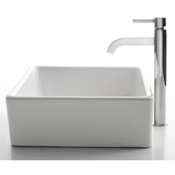 15-1/5 Inch White Square Ceramic Sink  - Ramus Faucet with Chrome Finish view