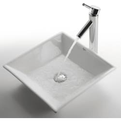 16-4/5 Inch White Square Ceramic Sink  - Sheven Faucet with Chrome Finish view